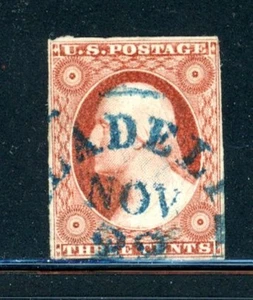 US Scott # 10 - Used - RARE Blue Town Cancel - CV=$200.00              (19-C259) - Picture 1 of 2
