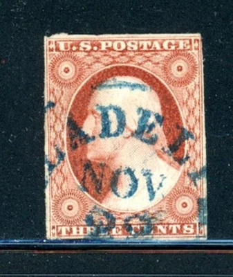 US Scott # 10 - Used - RARE Blue Town Cancel - CV=$200.00              (19-C259) - Image 1 of 2