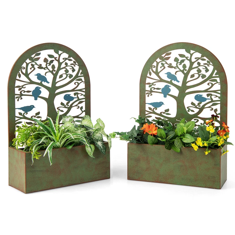 Set of 2 Decorative Raised Garden Bed for Climbing Plants-Rust - Color Rust