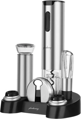 Juego Abridor de Vino Eléctrico con Soporte, Regalo Recargable Plateado  Foto 1 de 4