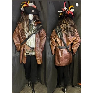 Leather Jacket Pirate - Handmade One-of-a-Kind COSTUME - Men's Large - Picture 1 of 8