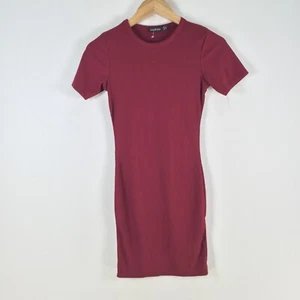 Boohoo womens bodycon dress size 8 red short sleeve round neck mini 098483 - Picture 1 of 10
