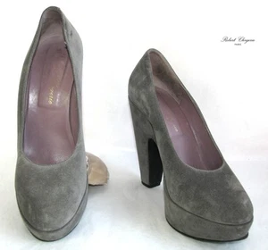 ROBERT CLERGERIE Court Shoes Heels 12.5 CM Plateau Leather Grey 6.5 37.5 Excel - Picture 1 of 7