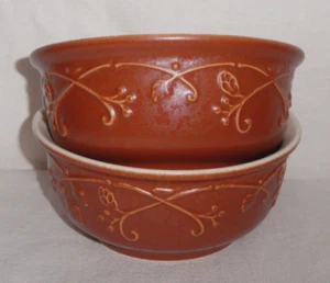 2 Pfaltzgraff Mission Flower Cereal/Soup Bowls ~ Embossed Rust ~ USA Retired - Picture 1 of 8