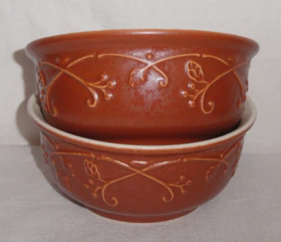 2 Pfaltzgraff Mission Flower Cereal/Soup Bowls ~ Embossed Rust ~ USA Retired - Image 1 of 4