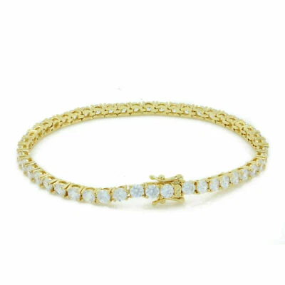 PULSERA CADENA TENIS HIP HOP ORO HELADO 14K CIRCONITA CÚBICA CORTE REDONDO PARA HOMBRE (3 MM) Foto 1 de 3