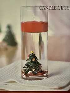 Candle Gift Set Christmas Tree 7” Glass Cylinder 2” D Red Candle Target 2001 Vtg - Picture 1 of 5