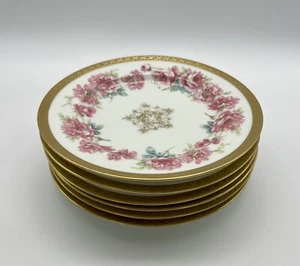 Set of 6 Haviland Limoges H2081 Pink Rose & Gold Encrusted 8-3/4 Inch Plate - Picture 1 of 7