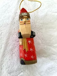 VTG Folk Art Hand Carved Wood Santa Figure/Ornament Signed YB - 3.5" tall - Picture 1 of 4