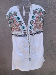 🦋 Johnny Was Biya White Cotton Shift Dress with Embroidery & Pockets Sz S NWOT - Picture 1 of 5
