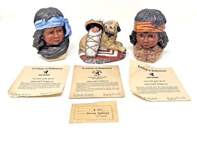 Vintage Gregory Perillo Native American Porcelain Figurine 5” Lot of 3 - 1985 - Image 1 of 4