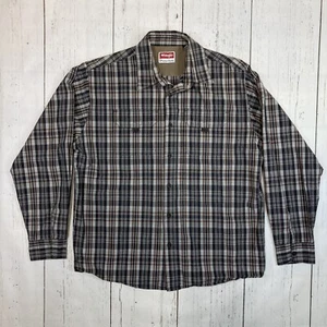 ⚡️Wrangler Shirt Mens Large Long Sleeve Button Up Gray Plaid 100% Cotton - Picture 1 of 9