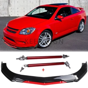 Front Bumper Red Lip Spoiler Splitter +Strut Rods For Chevrolet Cobalt 2005-2010 - Picture 1 of 14