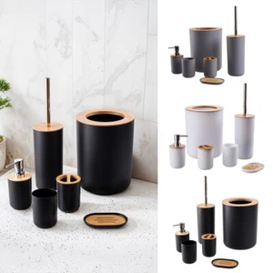 6pcs Bin Soap Dispenser Toothbrush Tumbler Toilet Brush Bathroom Set Accessories - Picture 1 of 16