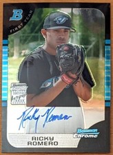 2005 Bowman Draft Chrome  Autograph  Auto Ricky Romero Card # BDP177