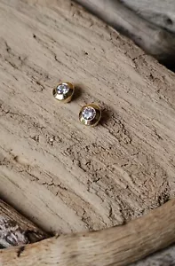 14ct 585 Yellow Gold Diamonds Post Studs Earrings 14k Bezel Set Diamond Earrings - Picture 1 of 8