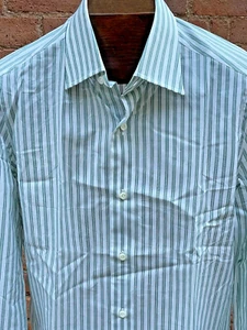 NWT ISAIA Dress Shirt 15 38 Thick Stripe L/S Italian Made Classic Cotton Luxury - Picture 1 of 14