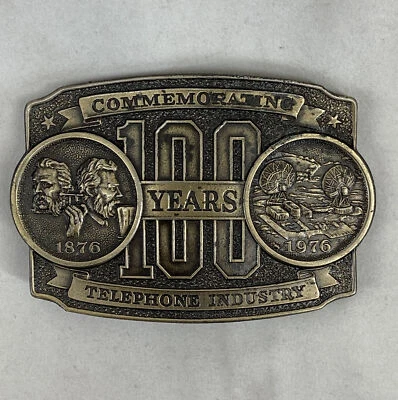 Hebilla de cinturón vintage Lewis of Chicago Telephone Industry 100 años 1876-1976 EE. UU. Foto 1 de 4