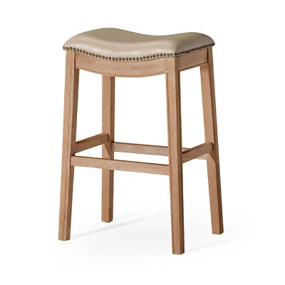 Maven Lane Barstool Weathered Oak Finish w/ Avanti Bone Vegan Leather(Open Box) - Image 1 of 4
