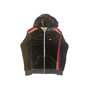 Aviator Nation Black Velour Velvet Hooded Tracksuit Set Stripes Women's Size S/M - Picture 1 of 11
