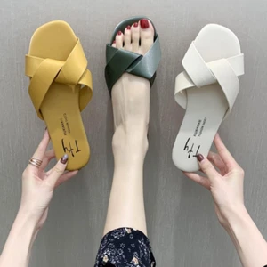 Women's Fashion Flat Casual Slides Soft Bottom Solid Sandals And Slippers Shoes - Picture 1 of 14