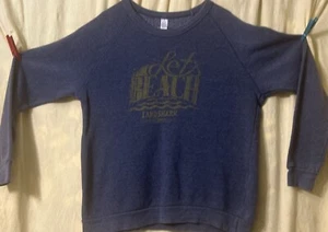 Vintage Landshark LETS BEACH screen print Sweatshirt Stone Wash Blue Mens XL - Picture 1 of 6