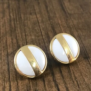 Vintage Estate Costume Jewelry Earrings White and Gold Color - Picture 1 of 3