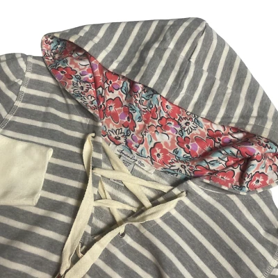 Sudadera con capucha para mujer American Rag 1X gris blanco a rayas floral forro manga larga Foto 1 de 4