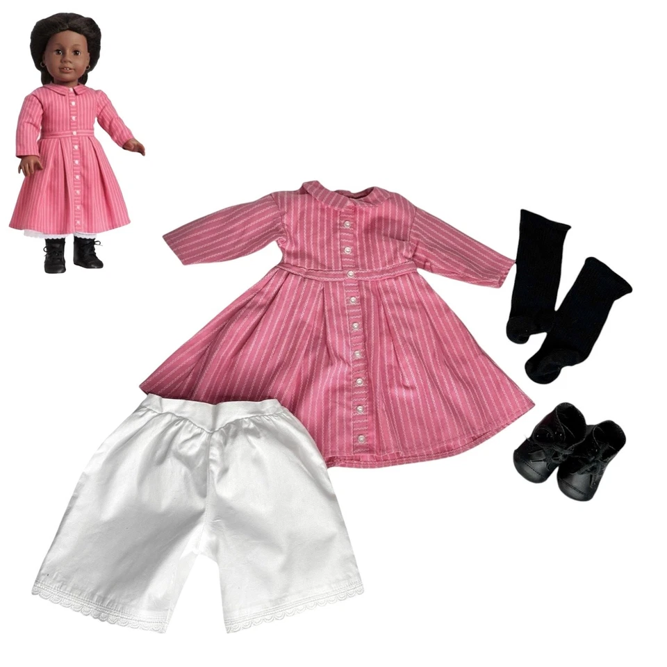 American Girl Addy Meet Conjunto Muñeca Vestido Negro Calcetines Zapatos Bloomers 1ª Edición Foto 1 de 4