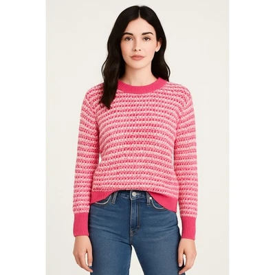 Suéter Wayf Feminino S Rosa Branco Malha Aberta Listrado Pulôver Leve Novo com etiquetas - Imagem 1 de 4