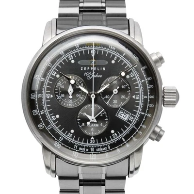 Zeppelin Reloj Hombre Esfera Negra Alarma 100 Años Cronógrafo Fecha 7680-MB2 Foto 1 de 4