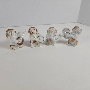 Vintage Miniature Porcelain Spaniel Dog Figurines Playing Instruments - Japan! - Picture 1 of 4