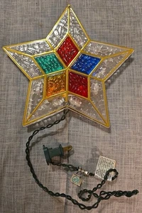 Vintage Christbaumspitze Stern Kunstglasmalerei beleuchtet funktioniert - Bild 1 von 5