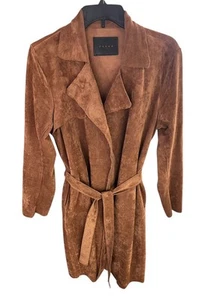 Blank NYC Coco Brown Faux Suede Belted Trench Coat Jacket with Pockets Size S - Picture 1 of 5