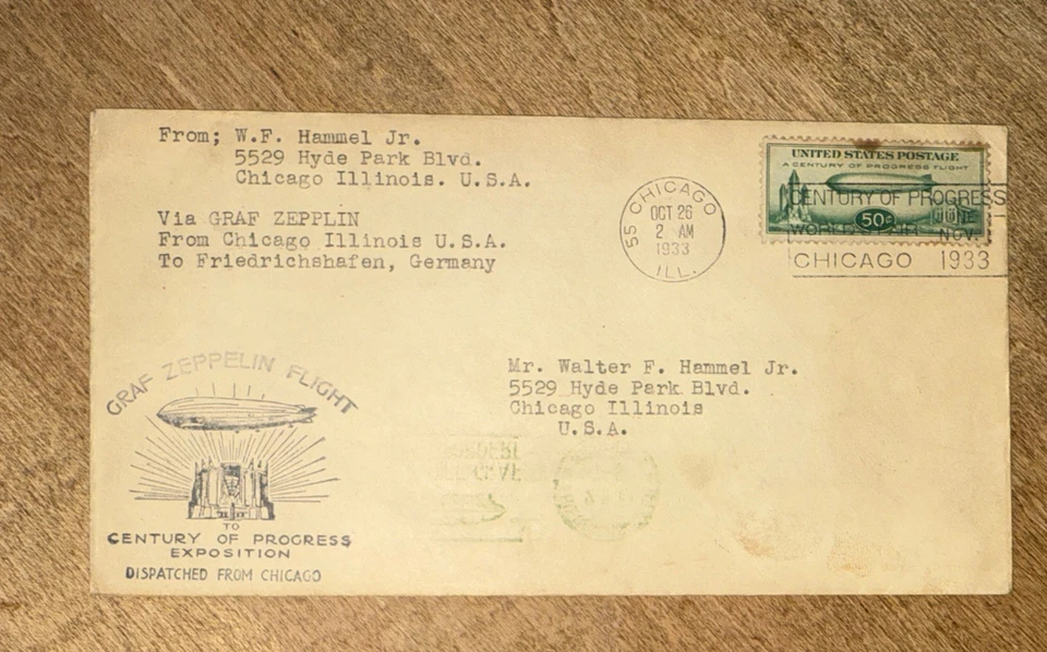 1933 US Flight Graf Zeppelin Airmail Chicago To Germany WF Great Multi Posts - Image 1 of 4