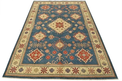 Alfombra Kazaja 9′ x 11’11” Azul Lana Tribal Geométrica Anudada a Mano Alfombra Oriental Foto 1 de 4