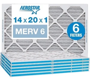 Aerostar 14x20x1 MERV Pleated Air Filter AC Furnace Air Filter 6 Pack - Picture 1 of 1
