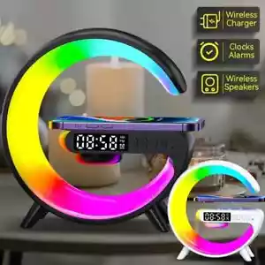 Smart Wireless Fast Charger, Speaker & Night Light – 3-in-1 Alarm Clock RGB - Picture 1 of 26
