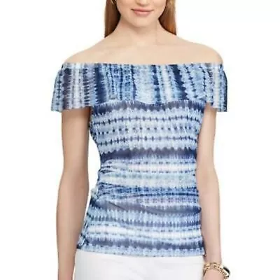 Top de malla ligero manga corta azul fuera del hombro Chaps para mujer talla grande 3X NUEVO Foto 1 de 4