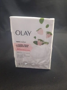 4 Bars OLAY Fresh Outlast WHITE STRAWBERRY & MINT Bath Soap Bars 3.17 oz each - Picture 1 of 4
