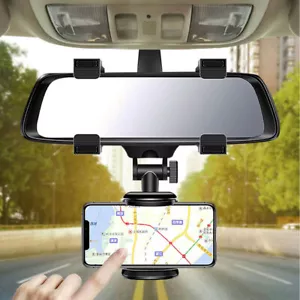 Universal 360° Car Rearview Mirror Phone Holder Mount Vehicle Cell Phone Stand - Picture 1 of 12