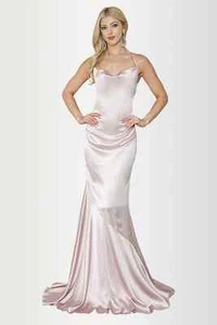 MANIJU womens size L champagne pink sleeveless satin full length gown dress - Picture 1 of 5