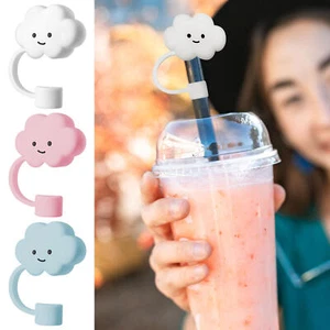 Reusable Silicone Straw Tip Cover Cute Anti-Dust Splash-Proof Drinking Straw Lid - Picture 1 of 15