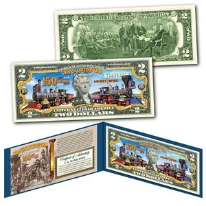 TRANSCONTINENTAL RAILROAD 150th Anniversary Pacific Train Genuine U.S. $2 Bill - Picture 1 of 1