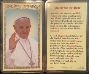 POPE FRANCIS LAMINATED HOLY PRAYER CARD PRAYER FOR THE POPE CATHOLIC GILDED GOLD