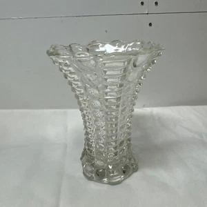 Vidrio Indiana Vintage Años 40 Mayflower Patrón 5 pulgadas Jarrón transparente con burbujas y barras - Imagen 1 de 9