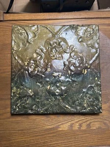 Antique 1800’s 11” Copper Tin Ceiling Tile Mounted On Wood Salvaged Art - Picture 1 of 12