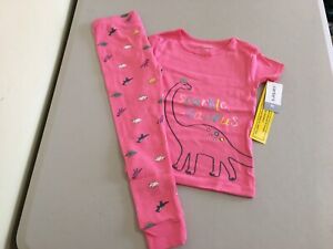 New Carter's Girls Dinosaur Pajama 2pc Set Snug fit Short Sleeve Long Pants 