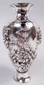 Jarrón Antiguo Meiji Art Nouveau Crisantemo Flor Asiática Japonesa Plata - Imagen 1 de 6