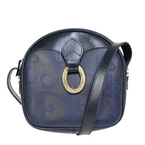 Borsa a tracolla Christian Dior motivo trotter PVC pelle blu navy oro 32EB034 - Foto 1 di 14